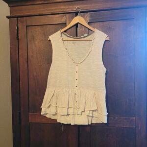 Anthropology Pilcro Womens Boho Sleeveless Knit Tank Top Size Small Ruffle Cream